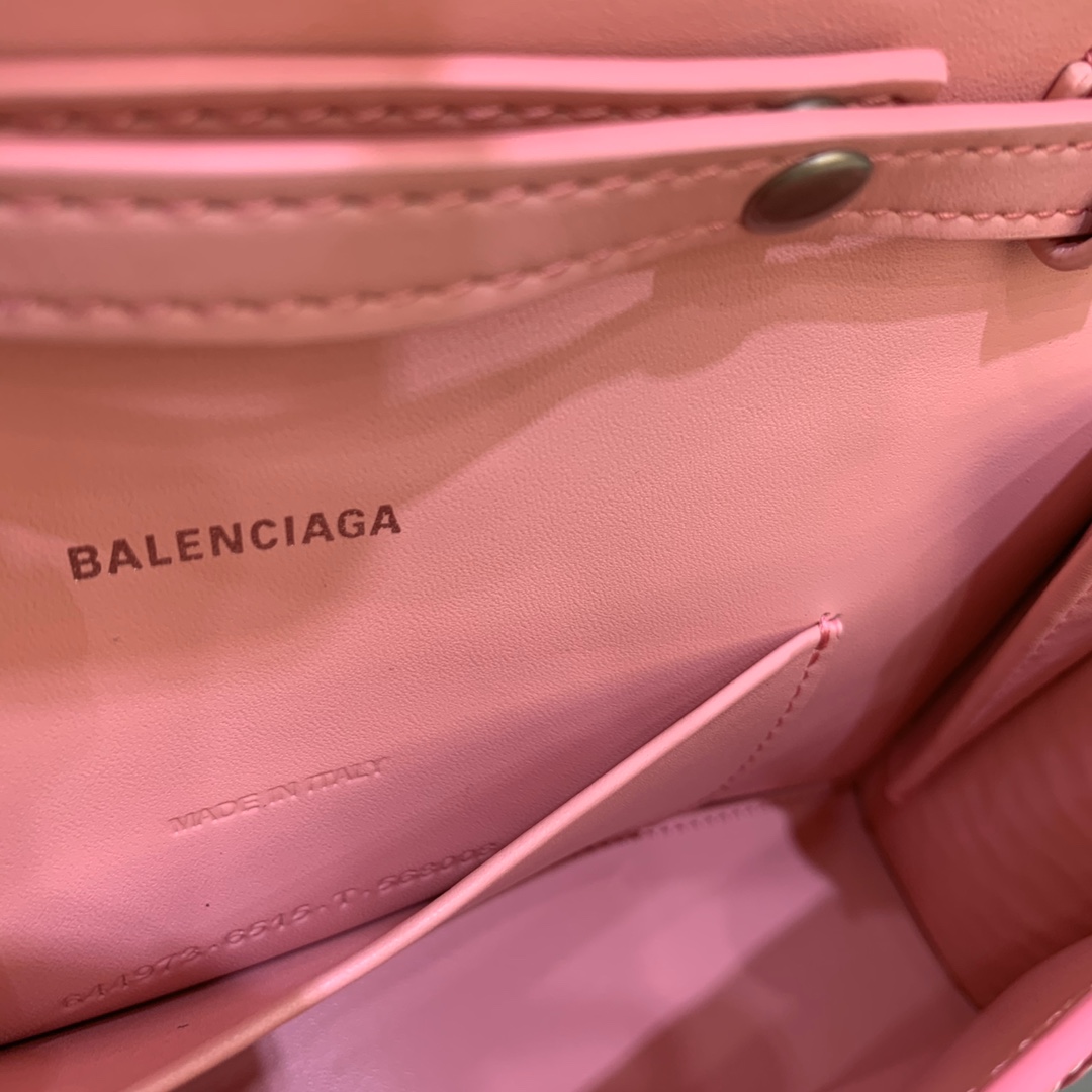 Balenciaga Big Hourglass Wallet With Chain Crocodile Embossed Shoulder Bag Pink